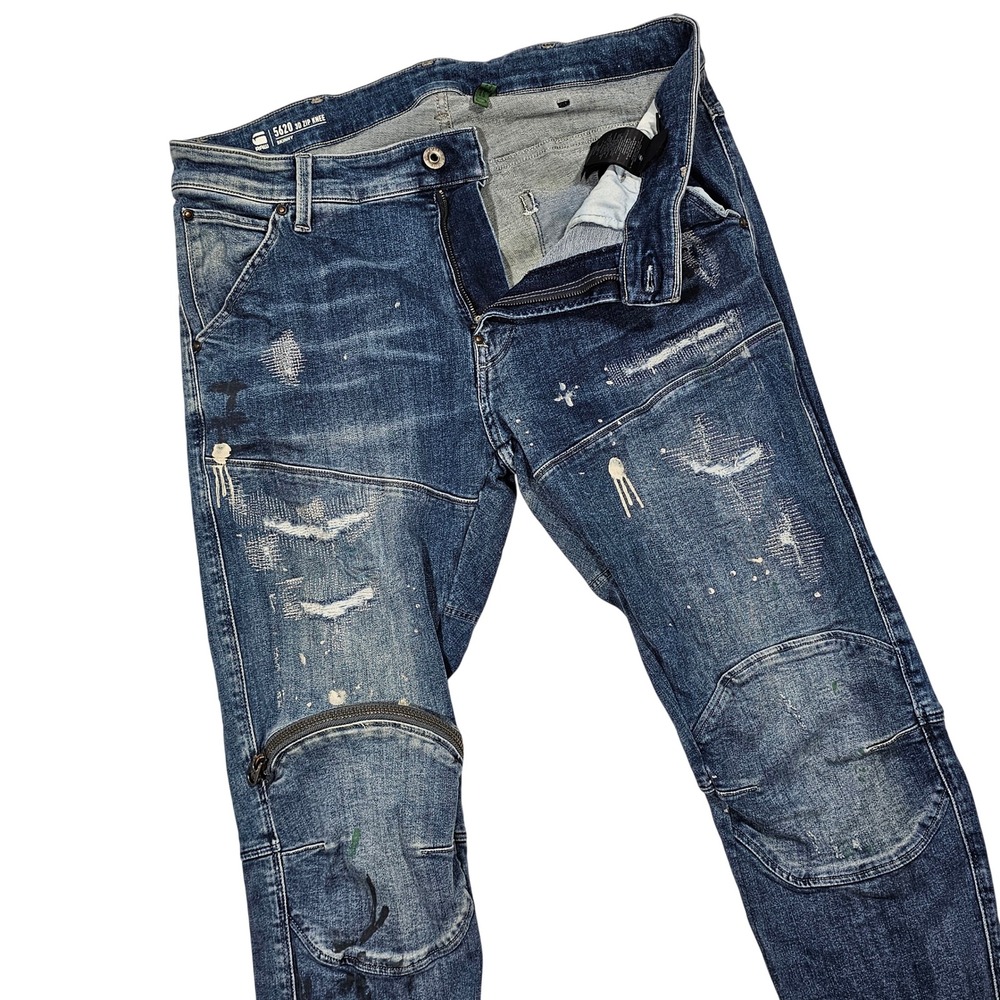G-Star Raw 5620 3D Zip Knee Mens 36x32 Blue Distressed Skinny Moto Streetwear